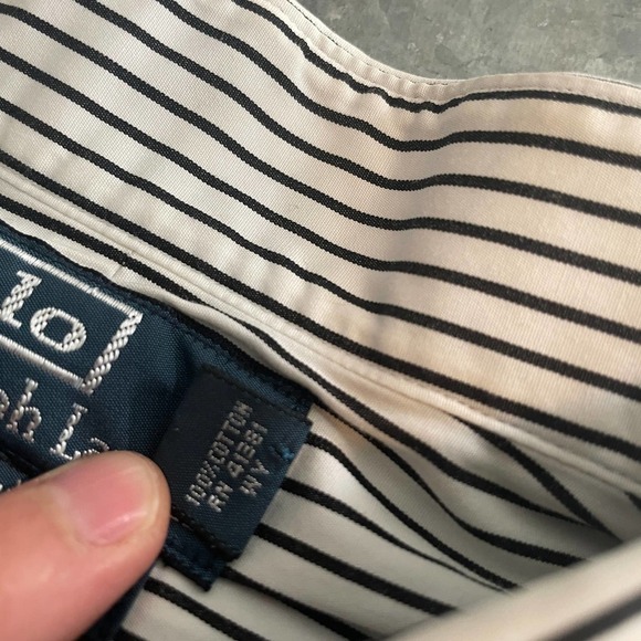 Polo Ralph Lauren Regent Custom Fit Pinstripe Button Up Shirt 16.5 White Black - Picture 5 of 10